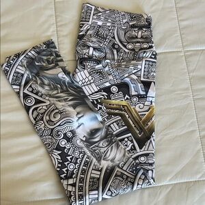 Graphic Black and White Leggings with Gold Accents